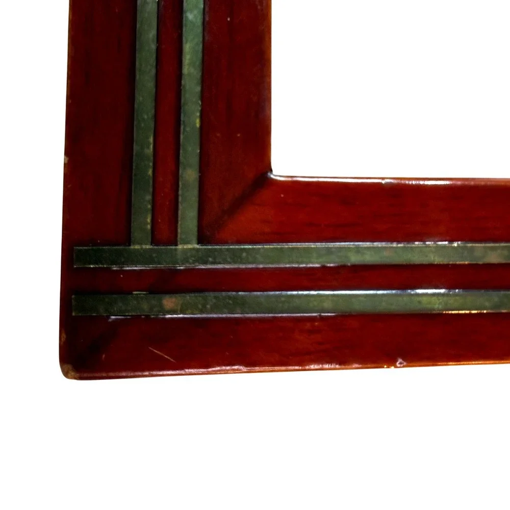 Vintage MCM Wood Picture Frame Brass Inlay Accent Retro Home Decor Made In Korea